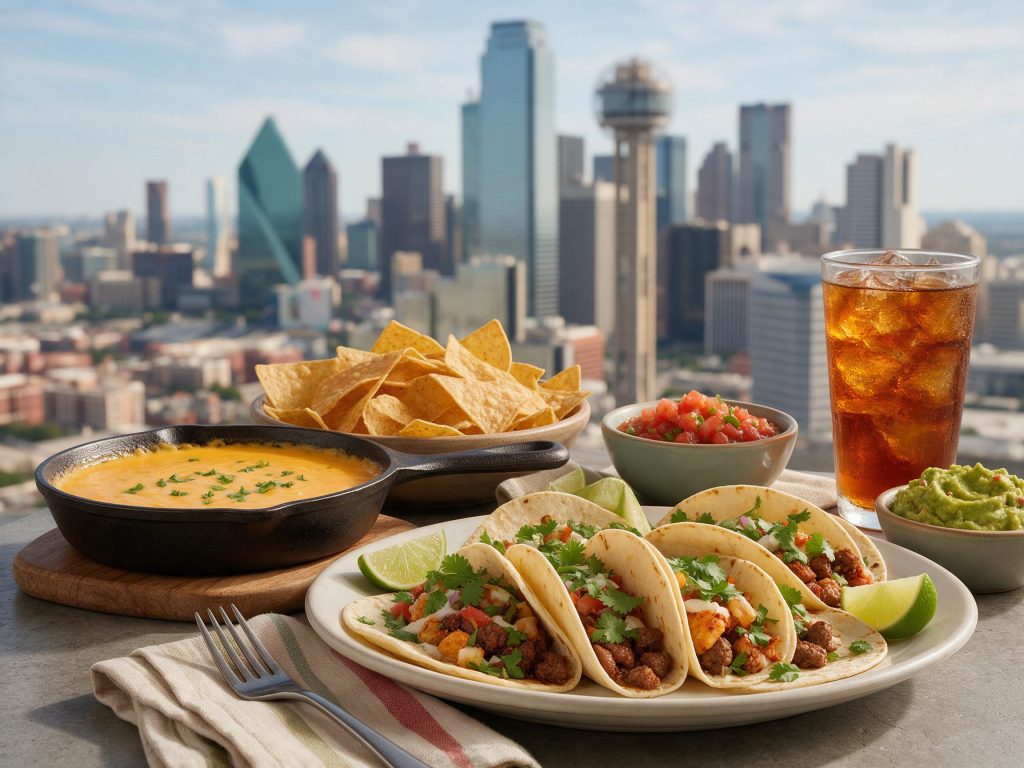 Tex-Mex tacos and queso on a Dallas patio