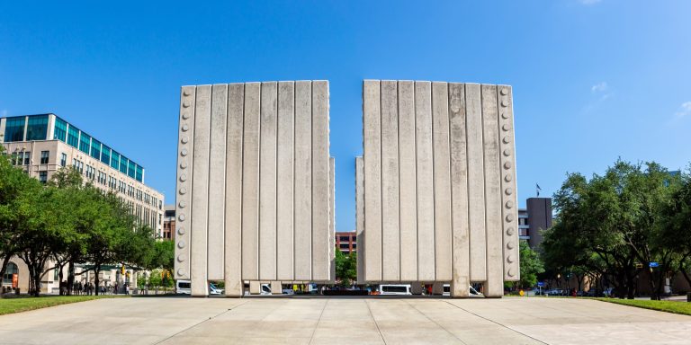 The JFK Memorial cenotaph in downtown Dallas